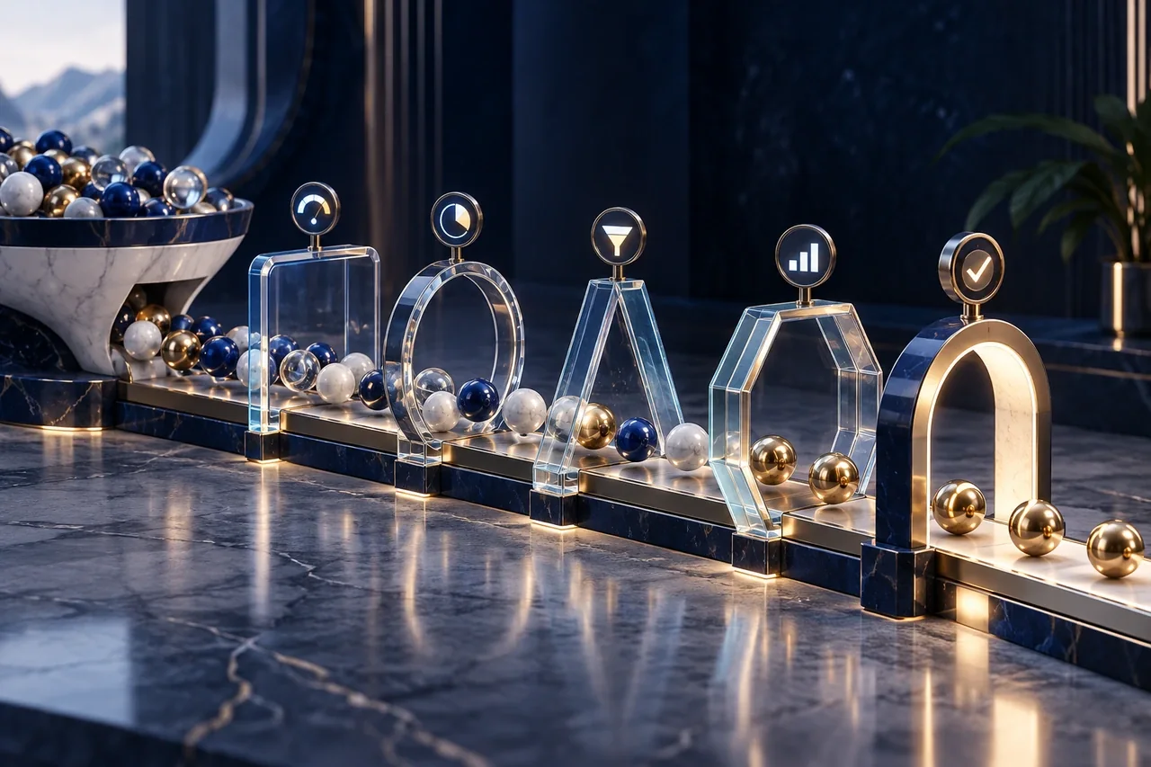 Glass sales pipeline gates illustrating marketing measures at different decision stages