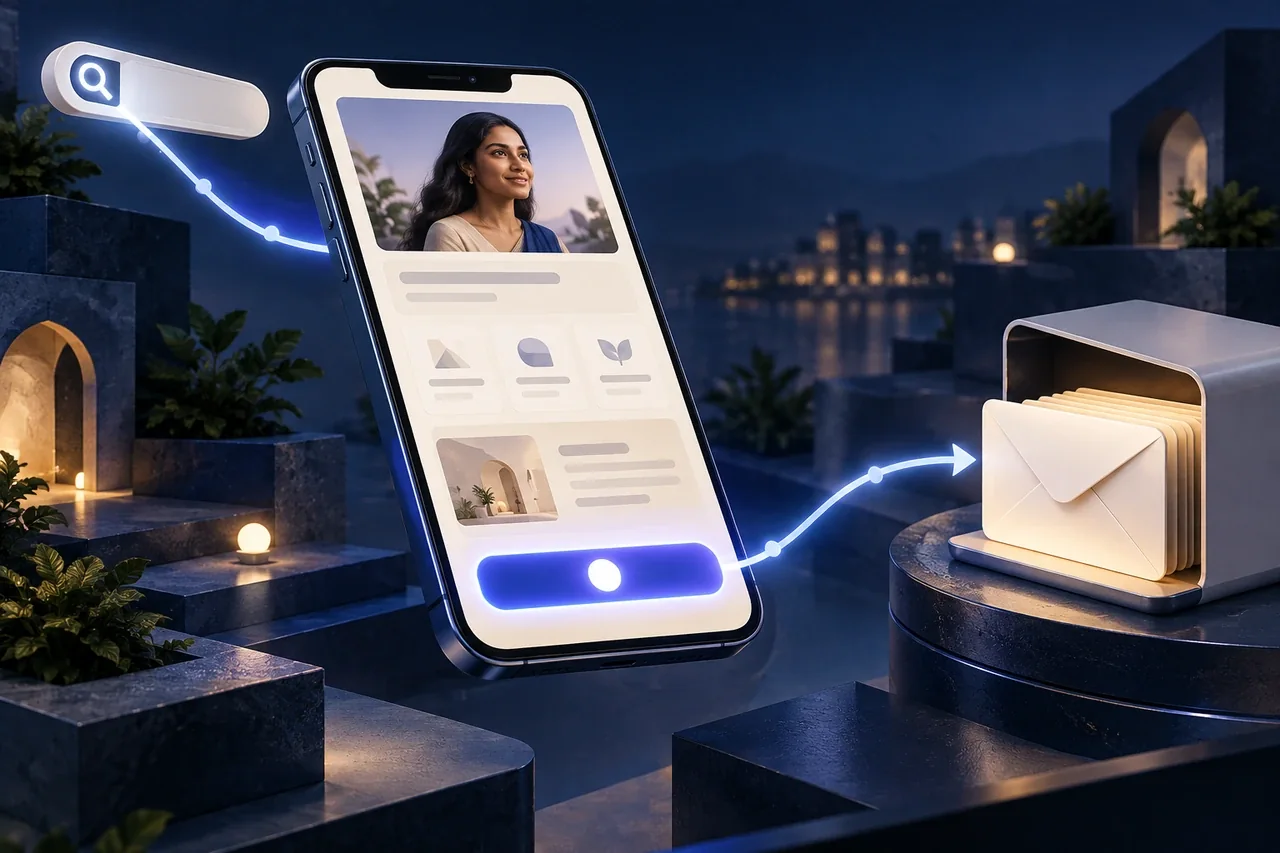Floating mobile landing page with clear content blocks and one focused enquiry route