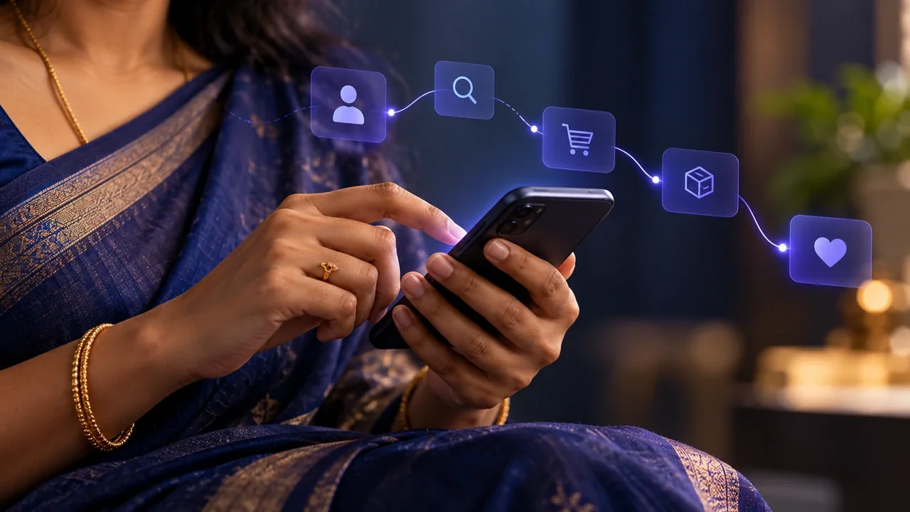 Illustrative mobile customer journey with an AI-inspired interface