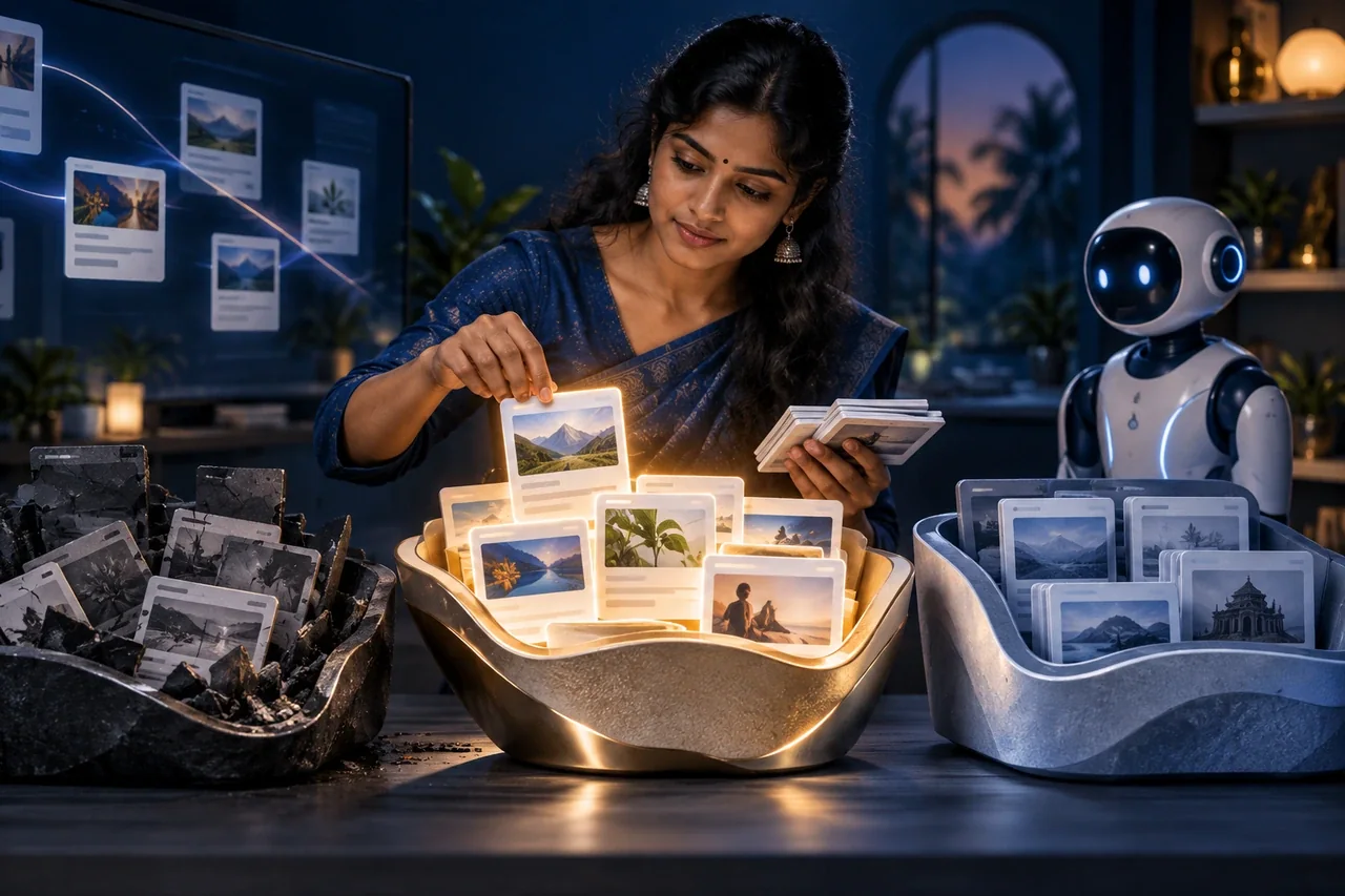 South Indian designer sorting webpage tiles into content inventory groups